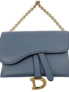 Christian Dior  Saddle Pouch With Chain Leather Crossbody Bag Blue